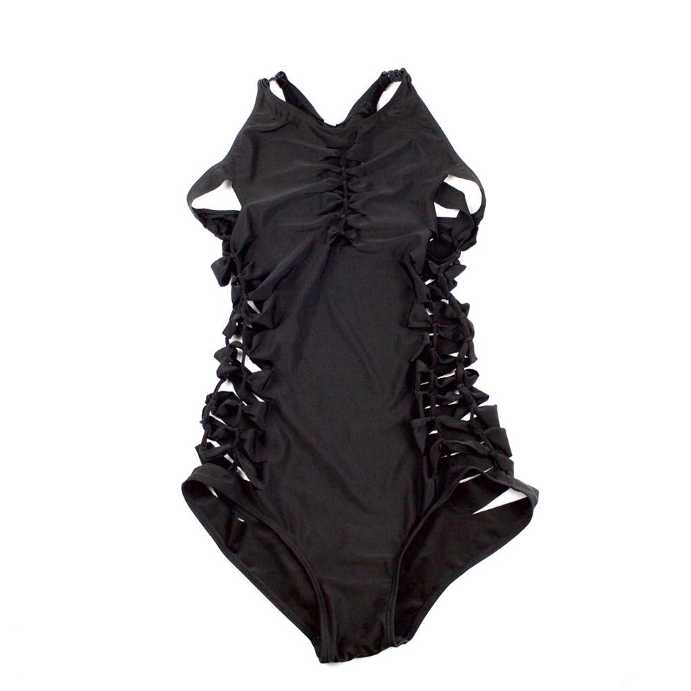 NWOT Black Cut Out Tie Side One Piece Swimsuit